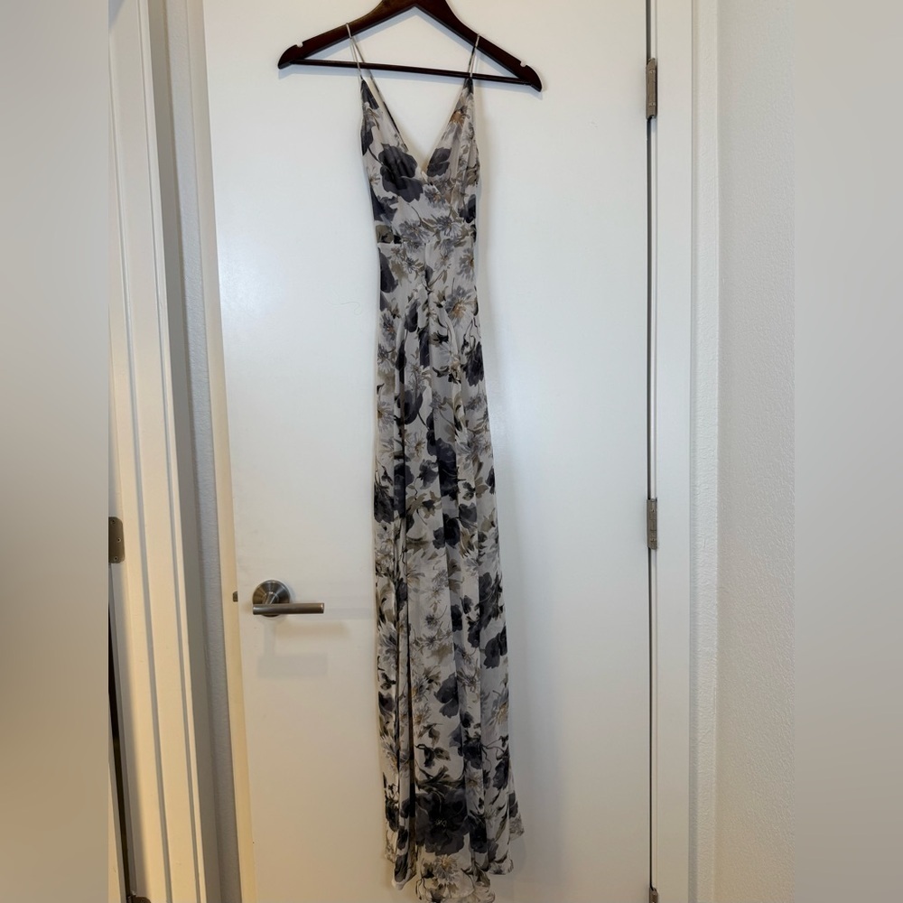 Astr Black and Gray Floral Maxi Wedding Guest Dress Formal Party